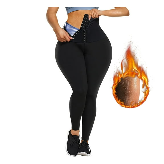 CARCOS Sauna Sweat Shapewear Pants High Waisted Corset Leggings for Women Thermo Workout Suit Weight Loss Leggings Blue,Large