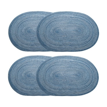 Uxcell 4pcs Oval Braided Placemats 20" Non-Slip Oval Table Mats for Dining Tables Washable Heat Insulation Woven Placemats, Dark Blue