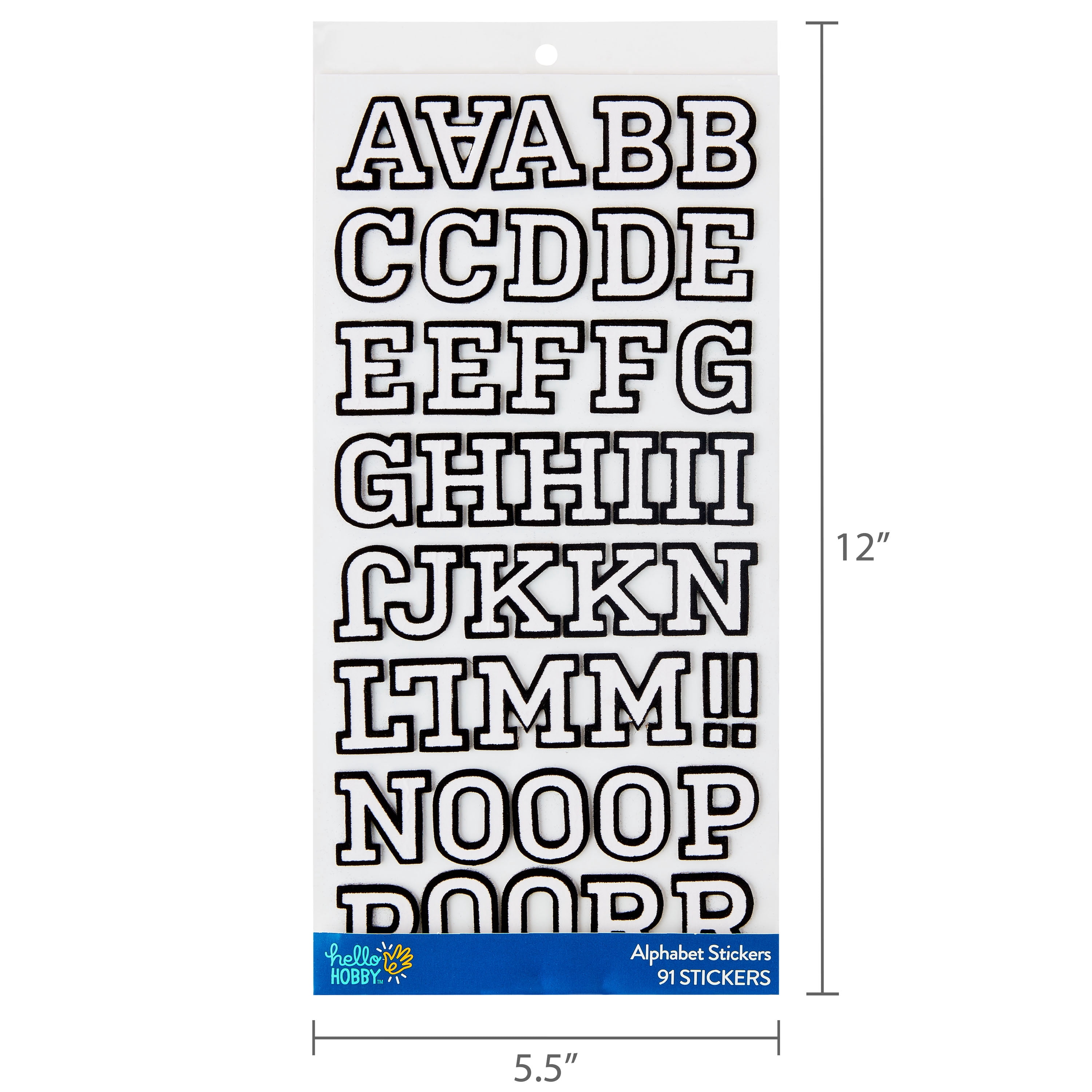 Hello Hobby Black & White Alphabet Stickers, 91 Count
