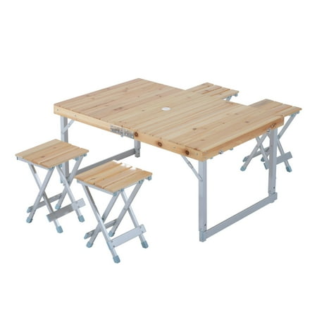 5pcs Adjustable Wooden Aluminum Camping Picnic Table And Chair Set