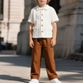 thumbnail image 2 of Atogsazn Toddler Boys Summer Clothes Set Casual Ribbed Button Down Shirt Loose Fit Pants 2 Piece Outfit White 1-2Years Fashion, 2 of 9