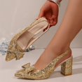 thumbnail image 6 of Women's Elegant Pointed Toe Block Heel Pumps Bow Sequin Work office Dress Shoes Comfort Walking High Heels for Party Wedding Gold 8.5(41), 6 of 9