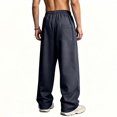 thumbnail image 3 of Havenx Men's Fleece Baggy SweatpantsMen Straight Wide Leg Drawstring Pants with Pockets Elastic Waist Open Bottom Sweatpants Athletic Comfy Y2k Fall Winter Loose Fit Streetwear,Dark Gray XL, 3 of 5