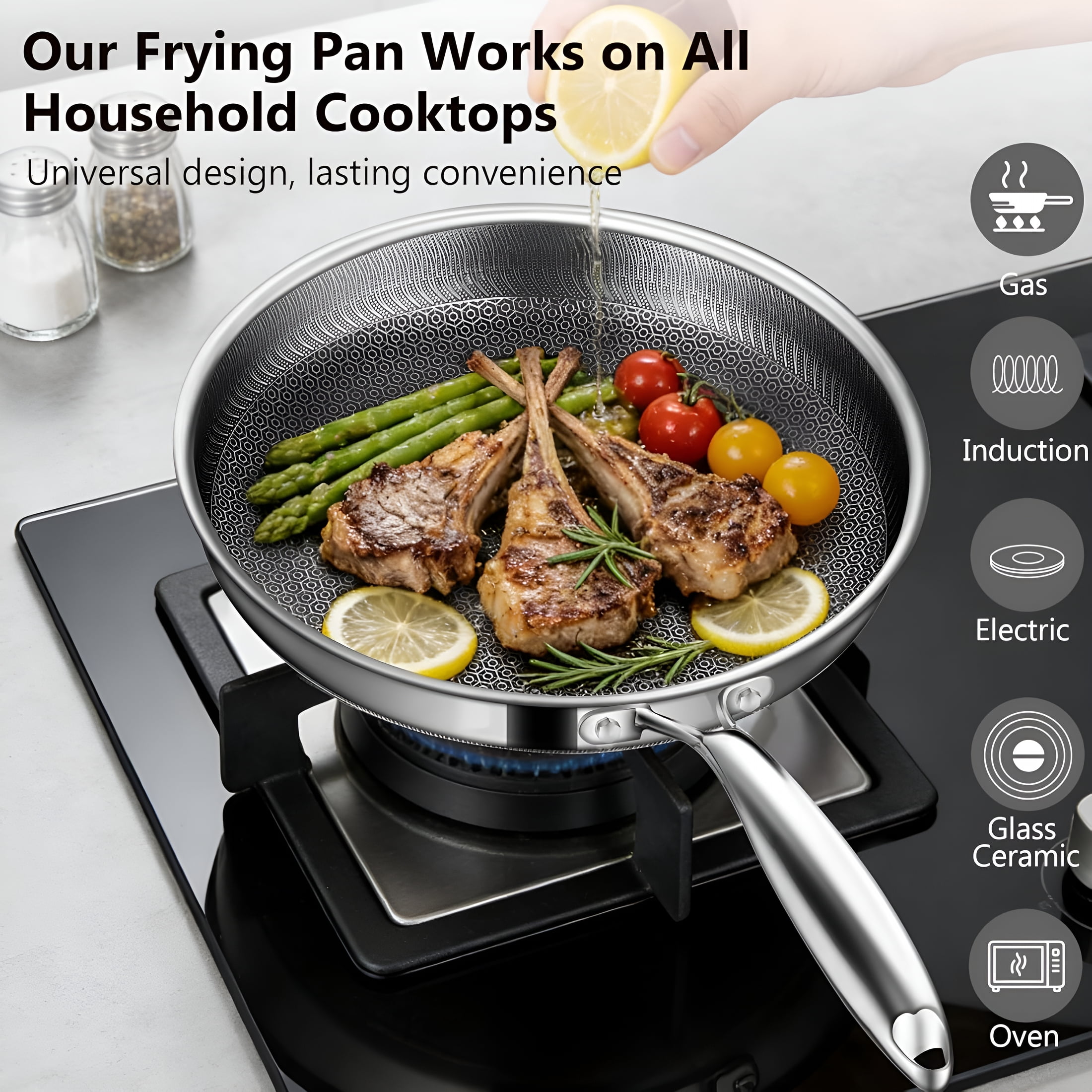 ACDANC Non Stick Frying Pans,12 Inch with Lid,Hybrid Frying Pans Nonstick Stainless Steel Skillets,Dishwasher & Oven Safe,Stay Cool Handle,Compatible with All Cooktops