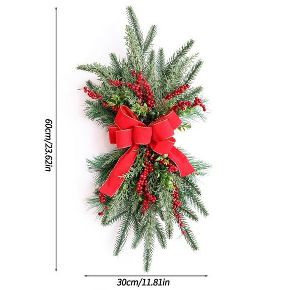 HaCpiu 24" Christmas Swag Wreath, Large Holiday Front Door Decor with Red Bow and Berries, Green Pine Garland for Christmas and Holiday Celebrations, Perfect Seasonal Outdoor Decoration