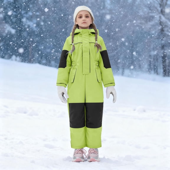 Trikvn Toddler Girls One Piece Snowsuit Waterproof Winter Ski Suit Windproof Hooded Snowboarding Coverall Insulated Warm Snow Jumpsuit for Kids Youth Outdoor Winter Sports