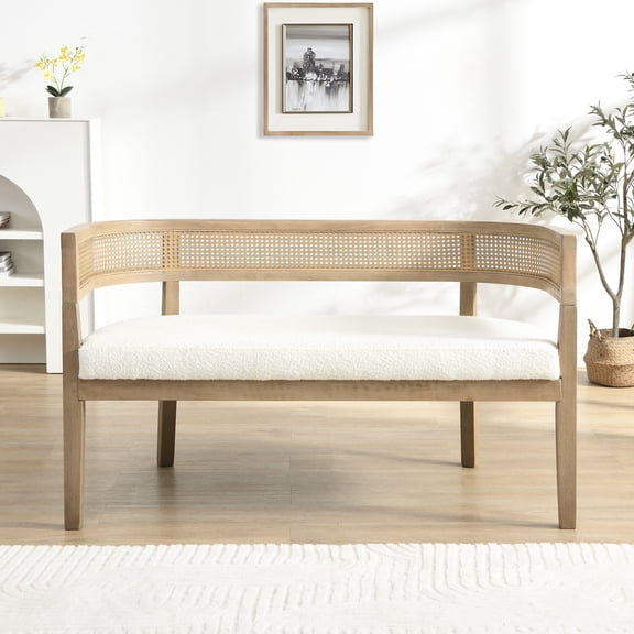 Christopher Knight Home 47.5" Rattan Boucle Upholstered Loveseat, Rubberwood Frame, Natural Ash Beige