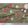 thumbnail image 2 of Soimoi Green Georgette Viscose Fabric Leaves,Stripe & Red Flower Stripe Print Fabric by The Yard 42 Inch Wide, 2 of 3
