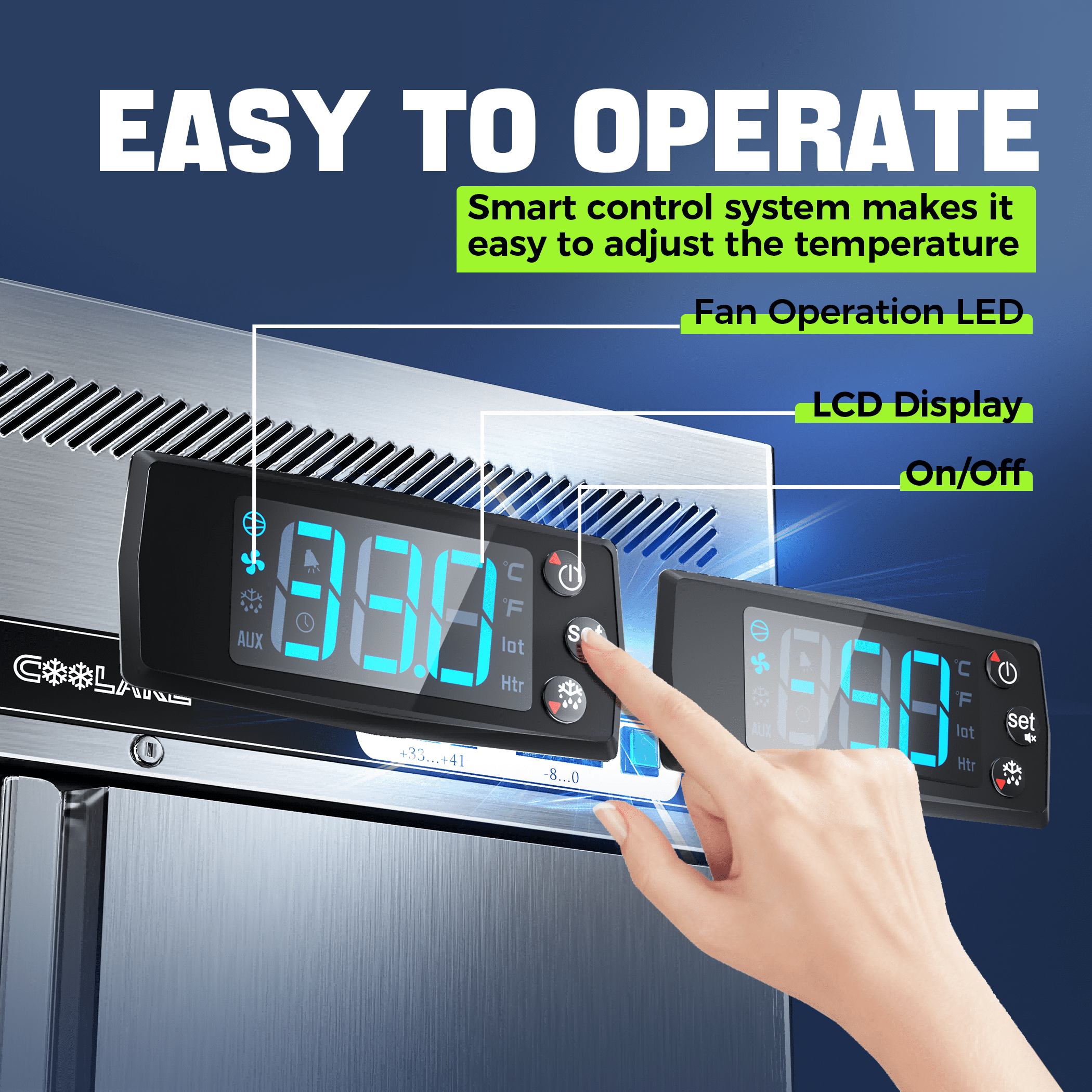 Coolake Commercial Refrigerator And Freezer Combo, 48" W Dual Temperature Zones, 36 Cu.ft 2 Door