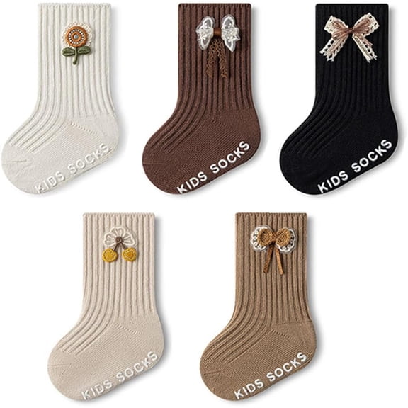 Baby Girls Ruffle Socks With Non Slip Grips Toddler Girl's Frilly Dress Lace Socks Anti-slip for Infant Multi Colors