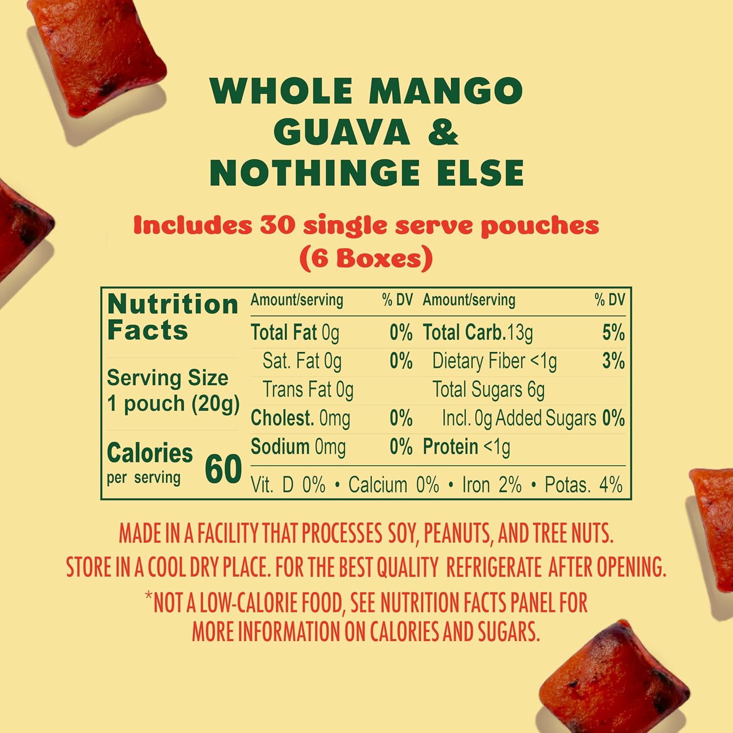SOLELY Organic Mango &Guava Whole Fruit Gummies (pack of 6 Boxes, 5 Bags per Box), Healthy Chewy Snacks for All, Vegan Snacks, 30 Bags
