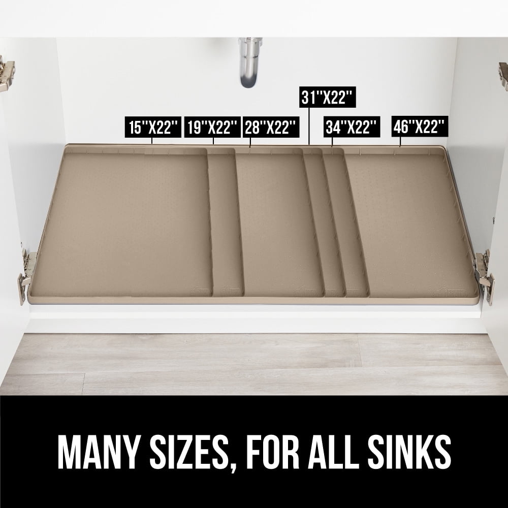 GORILLA GRIP Waterproof Silicone Under Sink Mat with Lip for Kitchen and Bathroom, 28 x 22 in, Beige