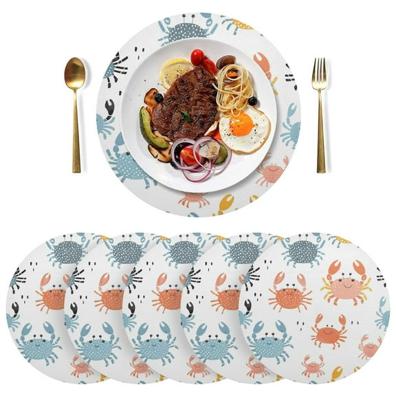 Crabs Black Round Placemats Plate Mats 15 Inch Non-Slip Heat Resistant Washable PVC Set Indoor for Kitchen Dining Table 1PC