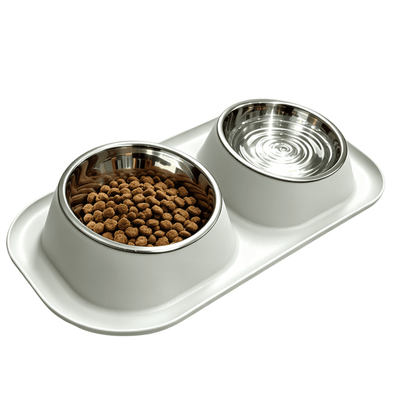 GARITIN Pet Bowls, Double Cat Dog Bowls with Spill Proof Tray, Detachable Stainless Steel Raised Pet Food Water Bowl for Small Pets
