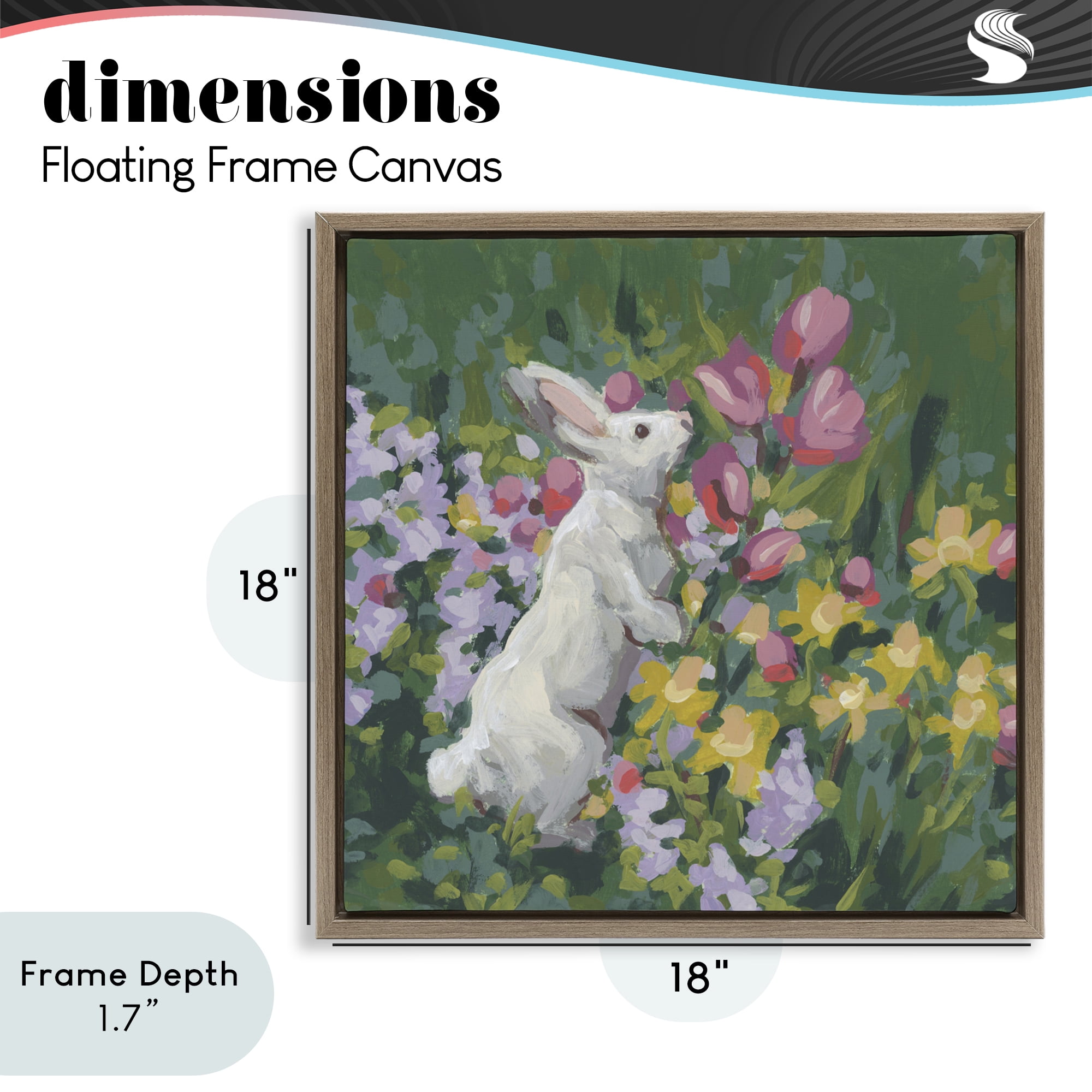 Stupell Industries Bunny in Garden Impression Brown Framed Floater Canvas Wall Art, design by June Erica Vess