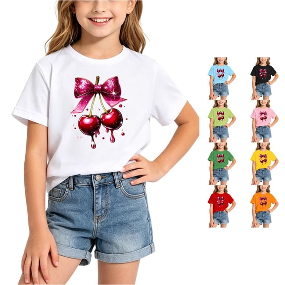 RMGVDSD Girls T Shirts Summer Short Sleeve Graphic T-Shirt Casual Loose Fit Tees Shirts for Kids Tops Fashion Clothes 12-14 Years