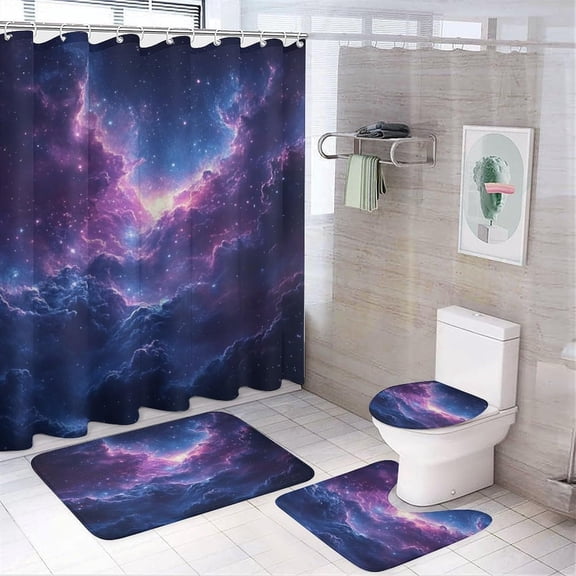 Shower Sets for Bathroom, Gold Leaf Pattern Printed on Cute Shower Curtain Sets with Rugs, Perfect for Bathroom Hotel Dorm Spa Home, 72 x 72 inches