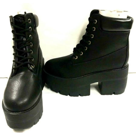 Shoe Republic LA Womens Chunky Platform Lace Up Ankle Boot Adam, Black, US 5.5