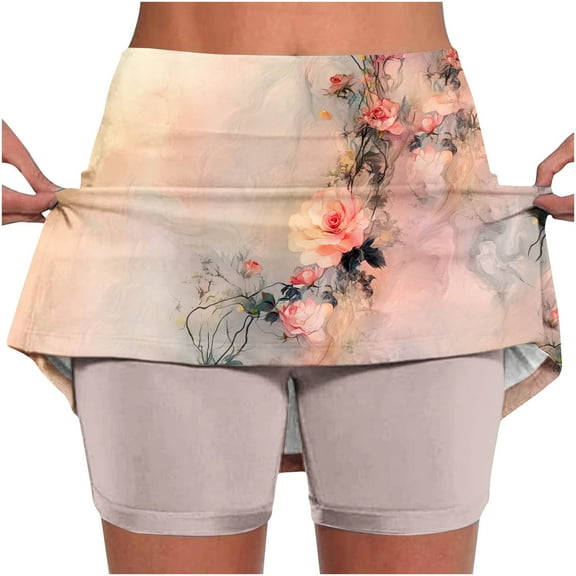 HaoXianJian Plus Size Women's Tennis Skirts Golf Skorts Mini Skirt Floral Print Middle Waisted Lightweight Athletic Liner Shorts Summer Clothes Casual Workout Built-in Sports Shorts Activewear S-4X