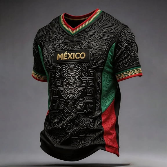 Mexico 2026 Soccer Cup Fan Jersey for Men, V-Neck Short Sleeve Supporter Shirt, Breathable Athletic Top for Match Day & Tailgate, 1 PC Black L
