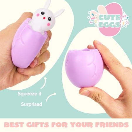 JOYFY 12 PCS EASTER EGGS STRESS BALLS, SQUISHY TOYS CUTE CHICKEN BUNNY PATTERNS, SQUEEZE BALL TOYS FOR EASTER EGG HUNT, EASTER BASKET STUFFERS FILLER, PARTY FAVORS, CLASSROOM PRIZE GIFTS