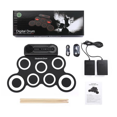 1. Foldable Rechargeable Electronic Drums with Silicone Pad, Drumsticks & Foot Pedal for Kids Adults Beginners