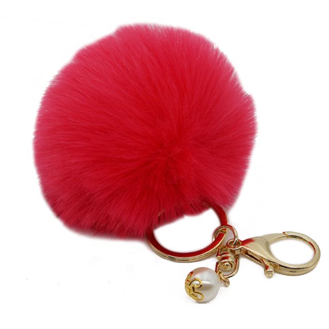 Guardurnaity Llavero con colgante de bola de pelo de colores para mujer y niña, llave de coche para el hogar, hebilla móvil bonita Ropa, zapatos y accesorios Miscelánea Rosa roja