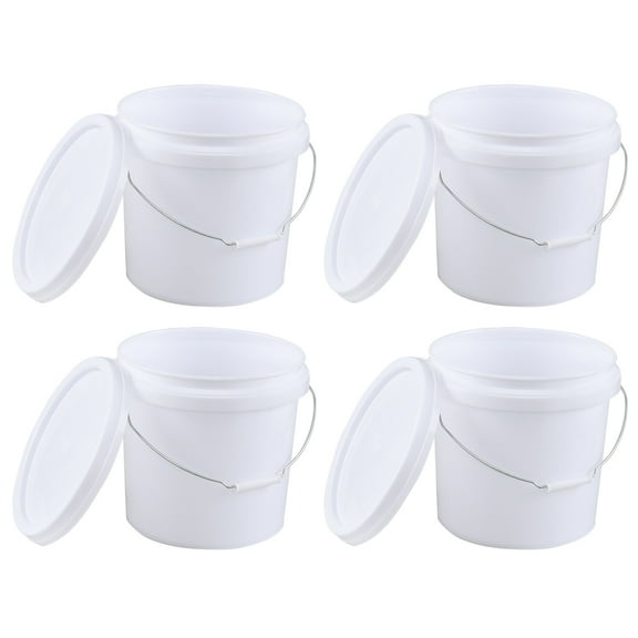 Callyne 4 Gallon White Plastic Bucket Pail with Lid, 4-Pack Food Storage Bucket Containers with Handle