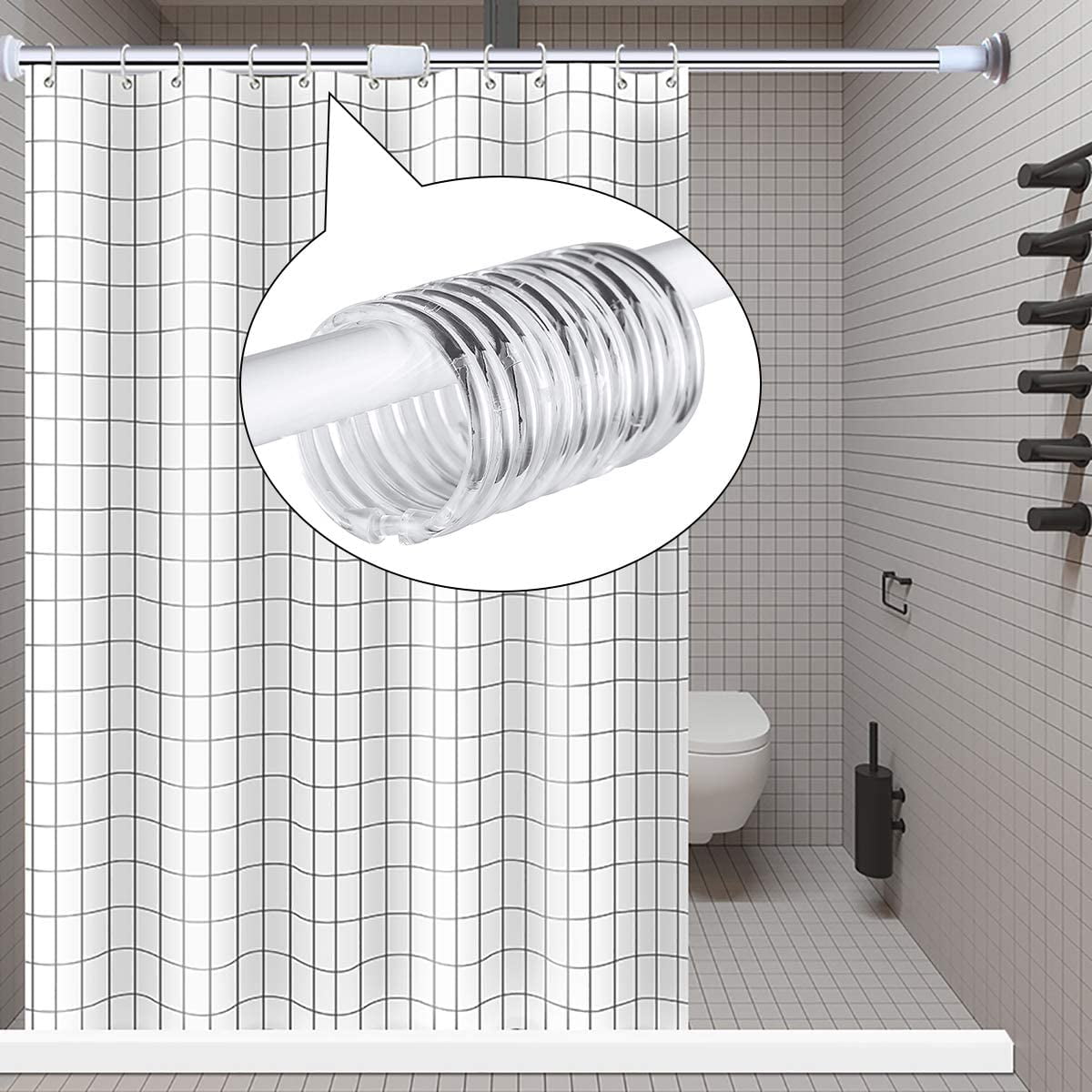 Qulable Shower Curtain Rings-12 Pack- Plastic Shower Curtain Hooks O-Shaped Rings Hook Glide Easily on Bathroom Shower Rod(Clear)