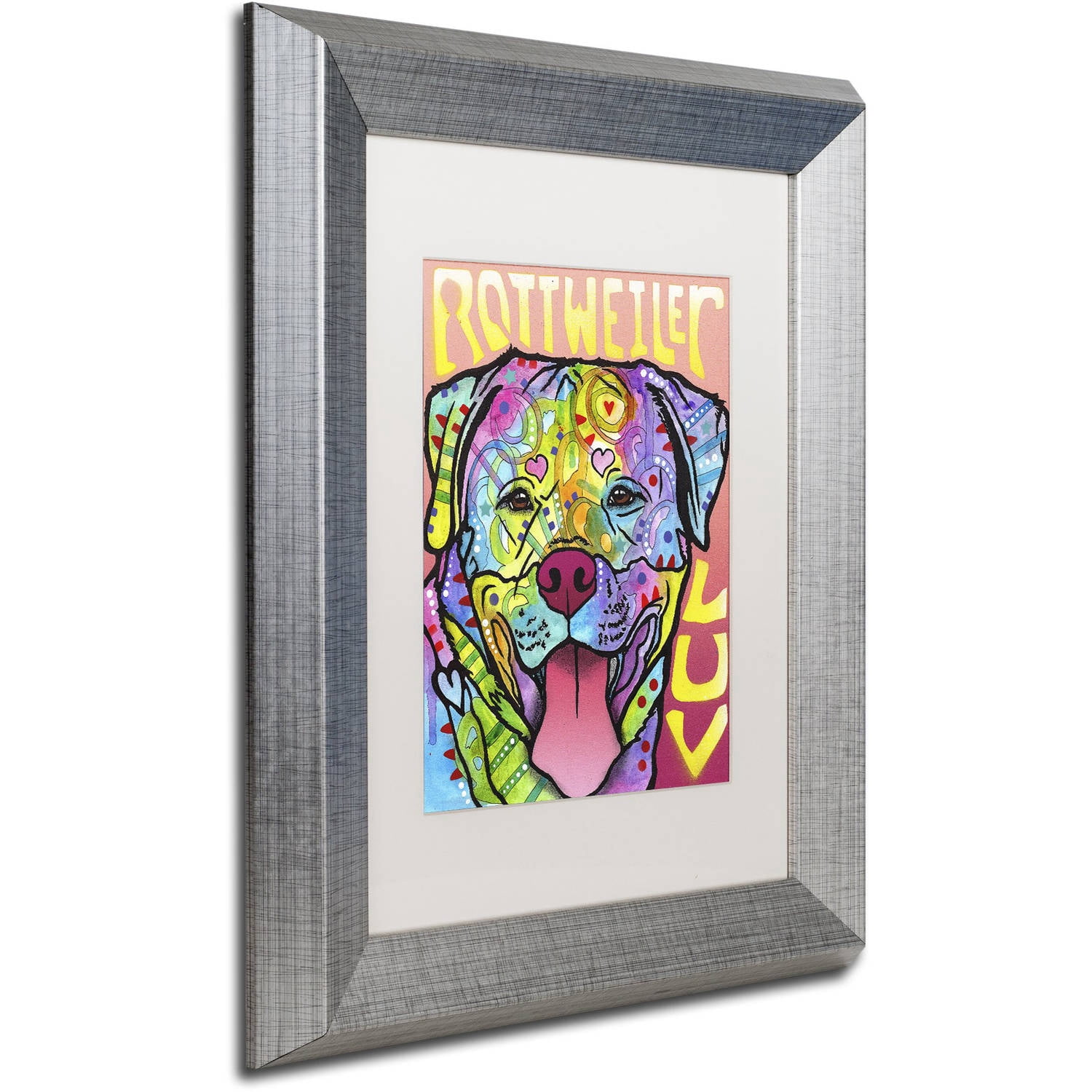 Trademark Fine Art 'Rottweiler  Luv' Canvas Art by Dean Russo, White Matte, Silver Frame