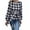 Black, variant on Women Checkered Tie Waist Round Neck Lantern Long Sleeves Blouse