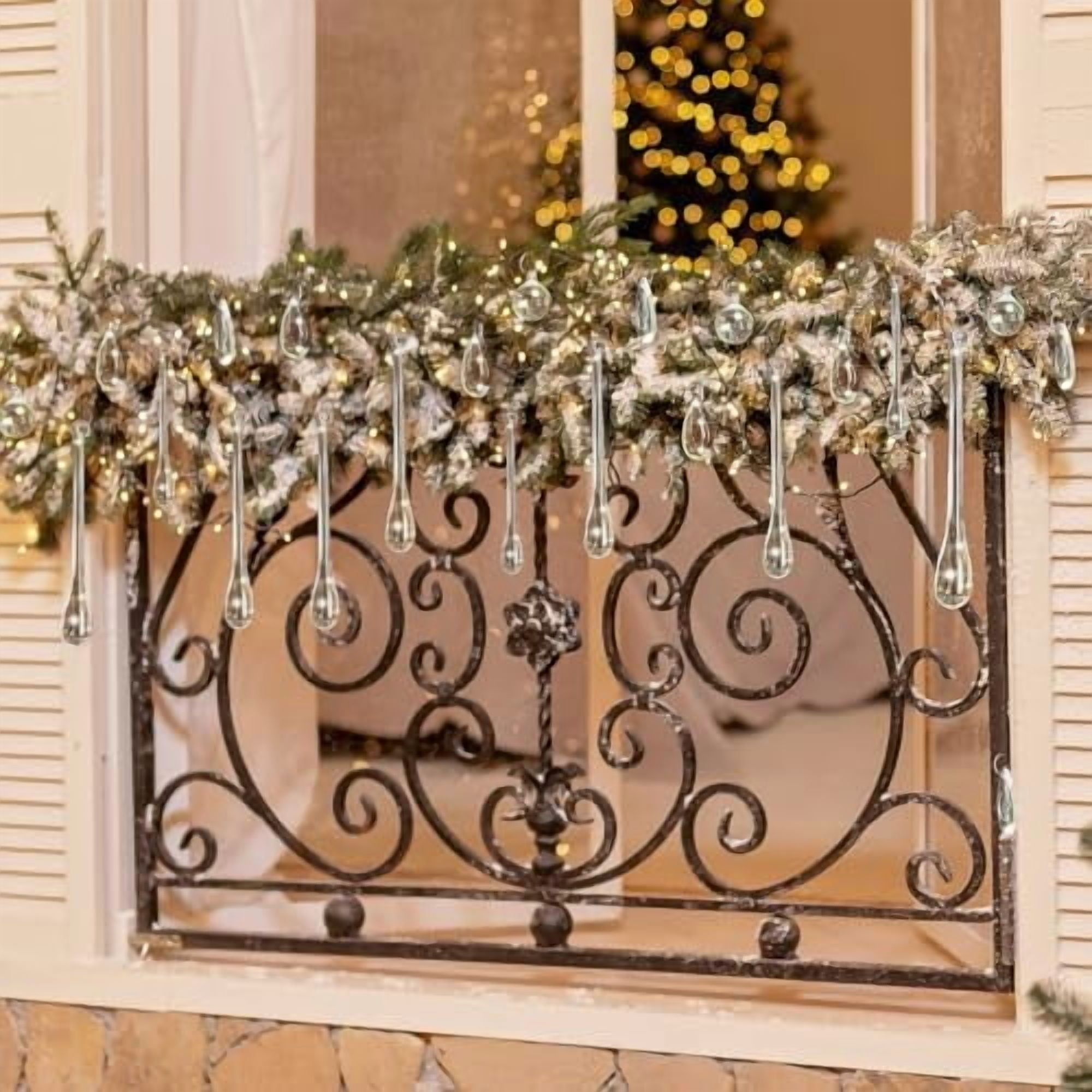 100 Pcs Christmas Tree Ornaments Clear Acrylic Hanging Teardrop Ornaments 5 Styles Christmas Crystal Chandelier Pendant Crystals for Centerpieces Chandelier Wedding Decor (Clear)