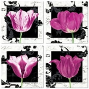 Gorgeous Bright Pink Damask Floral Prints; Set of 4 12x12 Prints