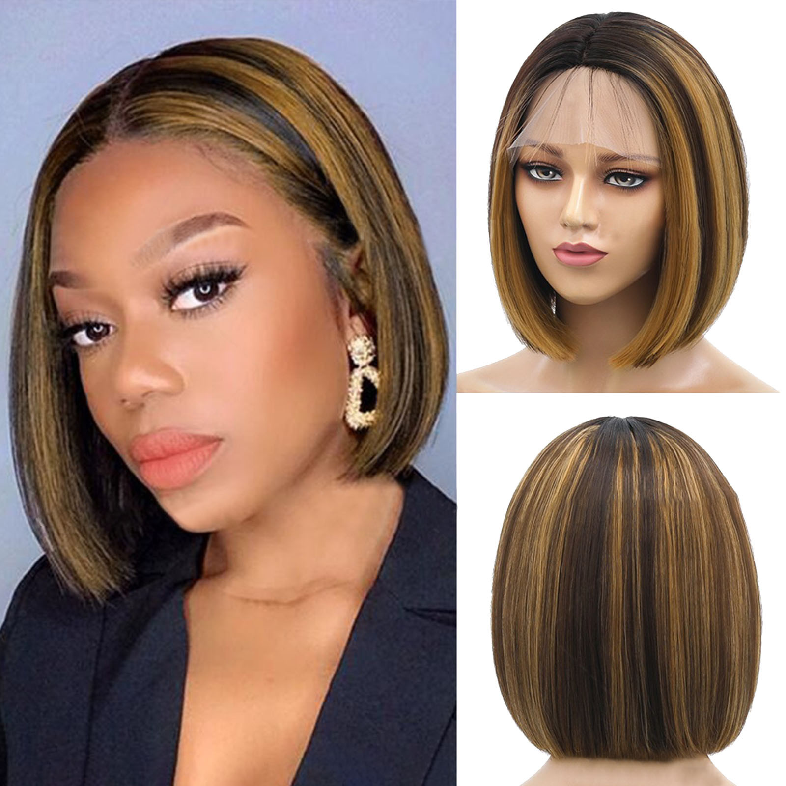 Short Pink Bob Wig for Women, Straight Synthetic Wig Heat Resistant Colored Wigs for Party Use(Brown,One Size)