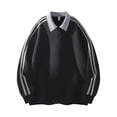 thumbnail image 2 of Stripe Splicing Design Lapel Sweater, Loose Casual Jacket Retro Fashion Sweatshirt for Street Style, Weekend Wear and Urban Fashion,Black,L, 2 of 4
