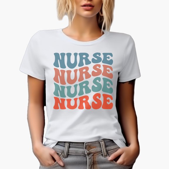 Nurse Word, Medical Profession Themed, Groovy Retro Wavy Text Merch Gift, White T-Shirt, Small
