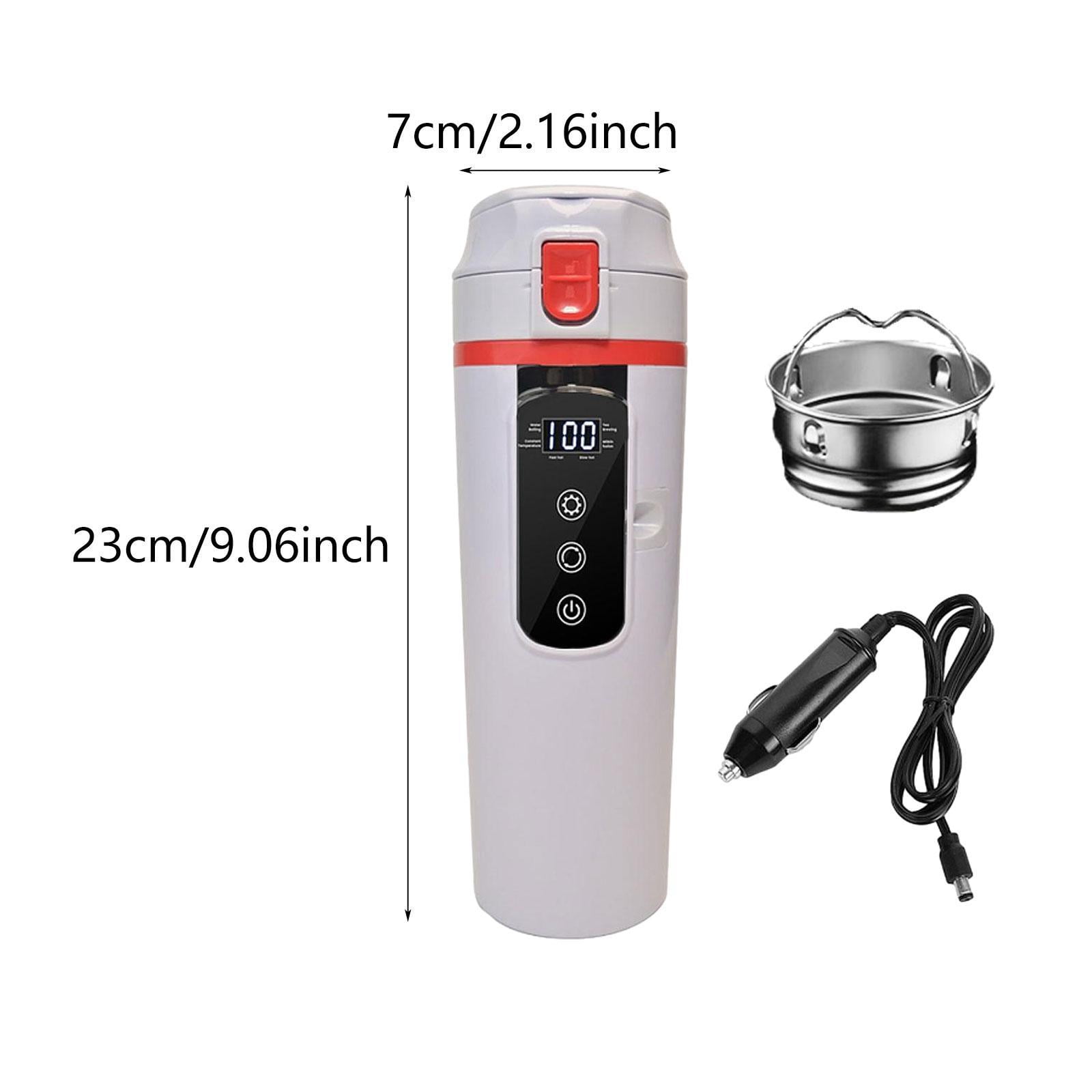 Fiocias 12V 24V Car Kettle Boiler Warmer Portable Stainless Steel Electric Kettle Heater white
