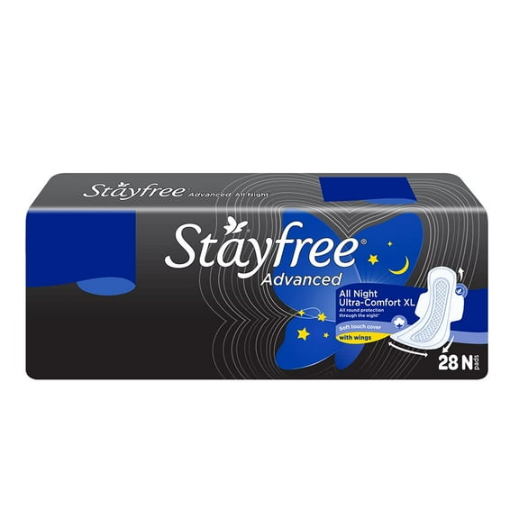 Stayfree Advanced Xxl|28 Pads|All Night Ultra Comfort Sanitary Pads For Women|Convert Heavy Flow Into Gel|Odour Control|Absorbs 2X More With Wider Back|Helps Prevent Rashes|Ultra T