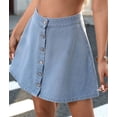 thumbnail image 4 of Womens Washed Denim Button Front Short Flared Skirt A Line Mini Skirt Casual High Waist Light Blue S, 4 of 10