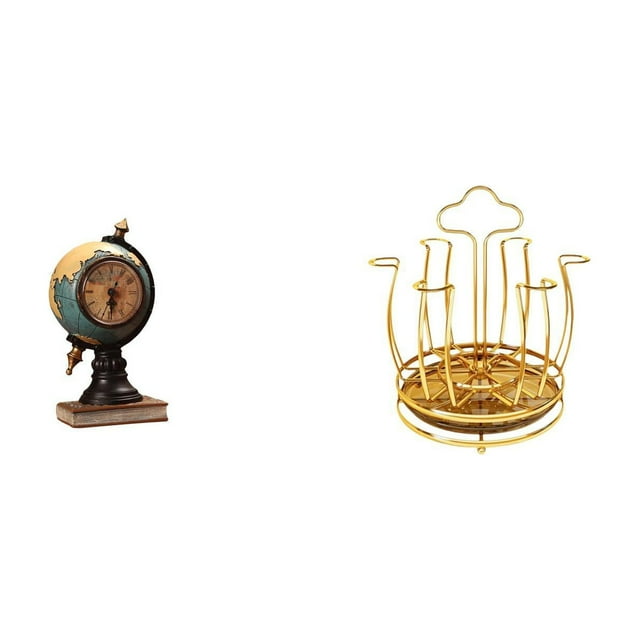 Reloj De Mesa Moderno Con Forma De Globo Terráqueo Y Escurridor Giratorio Para Tazas. Organizador Para Oficina, Dormitorio, Armario, Sala De Estar, Estante, Chimenea, Arte, Manualidades Y