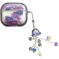 Cover for AirPods 4th Generation,Flowing Sand Pattern Soft Protective Case with Chain,Shockproof Earbuds Shell for Girls Women (Purple)