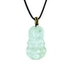 Spiritual Carved Green Jade Buddha Unisex Pendant Long Cord Necklace