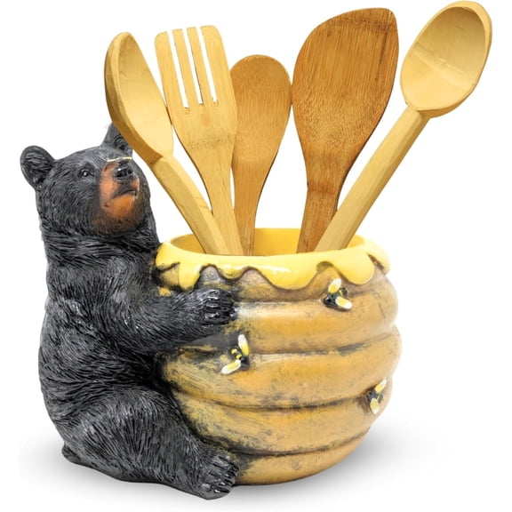 Black Bear Beehive Bottle Holder – Rustic Resin Decor for Bottles, Tools, or Small Plants