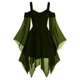 thumbnail image 1 of Robe Patchwork en Chiffon pour Femmes Style Rétro Couleur Unie Manches Trompette Longue Robe de Jeu de Rôle Longueur Vintage Médiévale Robe Gothic pour Femmes (Taille: TG), 1 of 5
