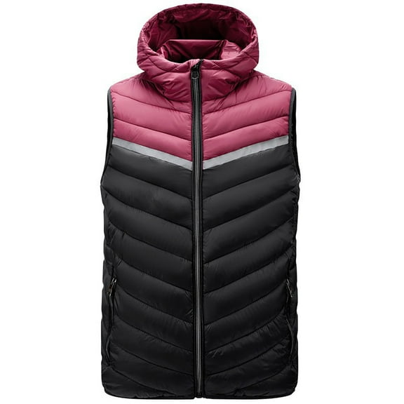 ZVNAΖH Mens Zipper Hooded Puffer Vest Coat Patchwork Color Outwear with Zip Pockets, Warm Winter Sleeveless Jacket