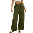 thumbnail image 2 of Women Corduroy Pants Business Casual Slacks Elastic High Waisted Straight Wide Leg Pleated Pockets Work Office Clothes Dressy Spring Bottoms, 2 of 6