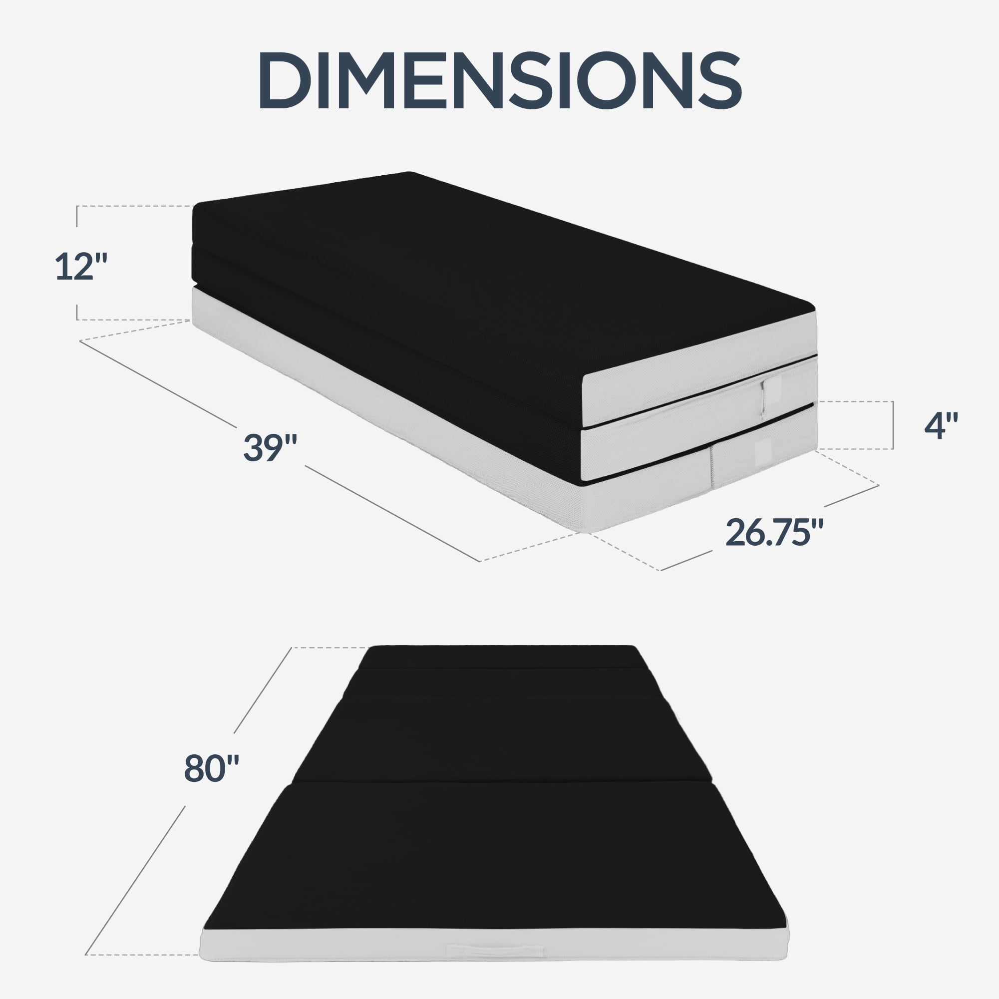Best Choice Products 4in Thick Folding Portable Twin XL Tri-Fold Mattress w/ Carry Case, Washable Cover - Onyx Black