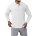 thumbnail image 2 of Polos for Men Casual Solid Color Long Sleeve Striped Lapel T Shirt Button Down Winter Spring Daily Men Polo Shirts White XL, 2 of 5