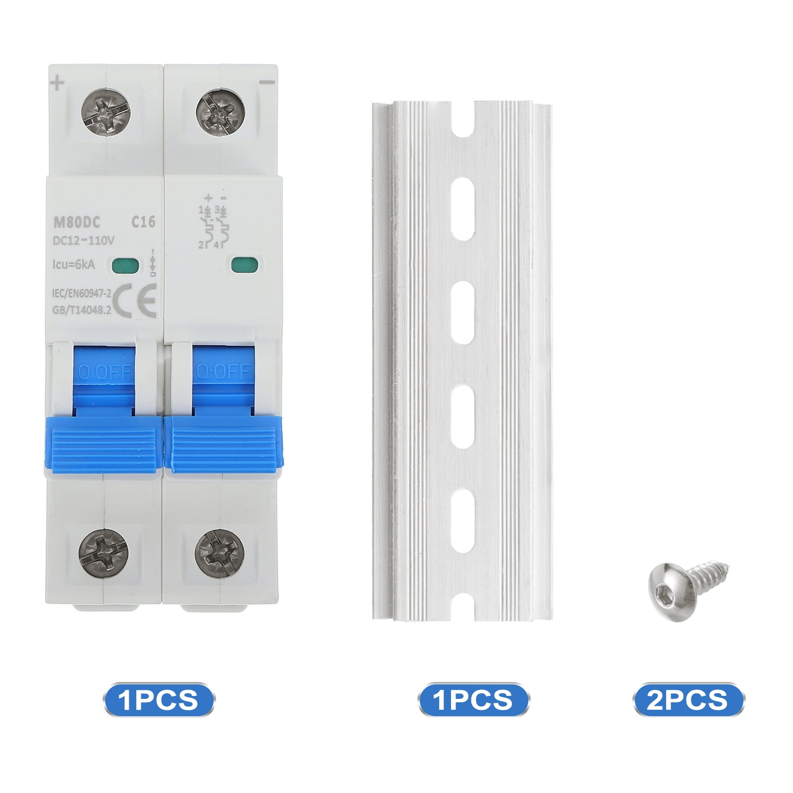 1 Pcs DC Miniature Circuit Breaker 2P 16A 12-110V Isolator M80DC DIN Rail Mount Disconnect Switch Circuit Breaker Protection Thermal Magnetic Trip