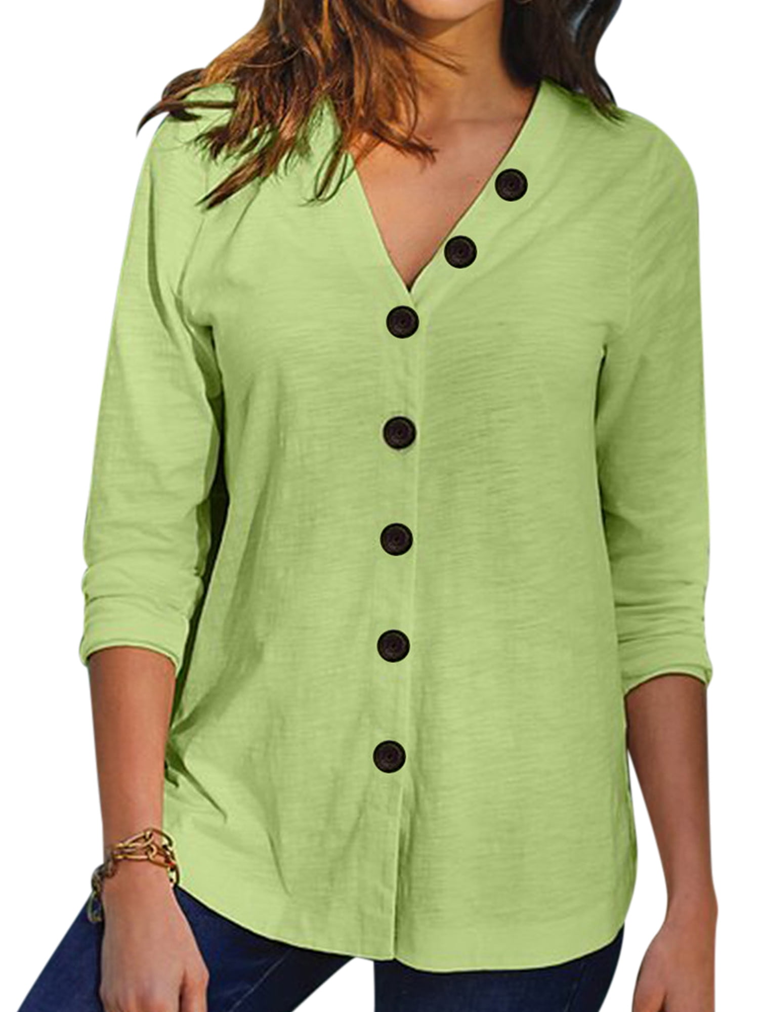 UKAP - UKAP Ladies Solid Color Vintage Kaftan T Shirt Top Womens Front Button Down Baggy Blouse ...